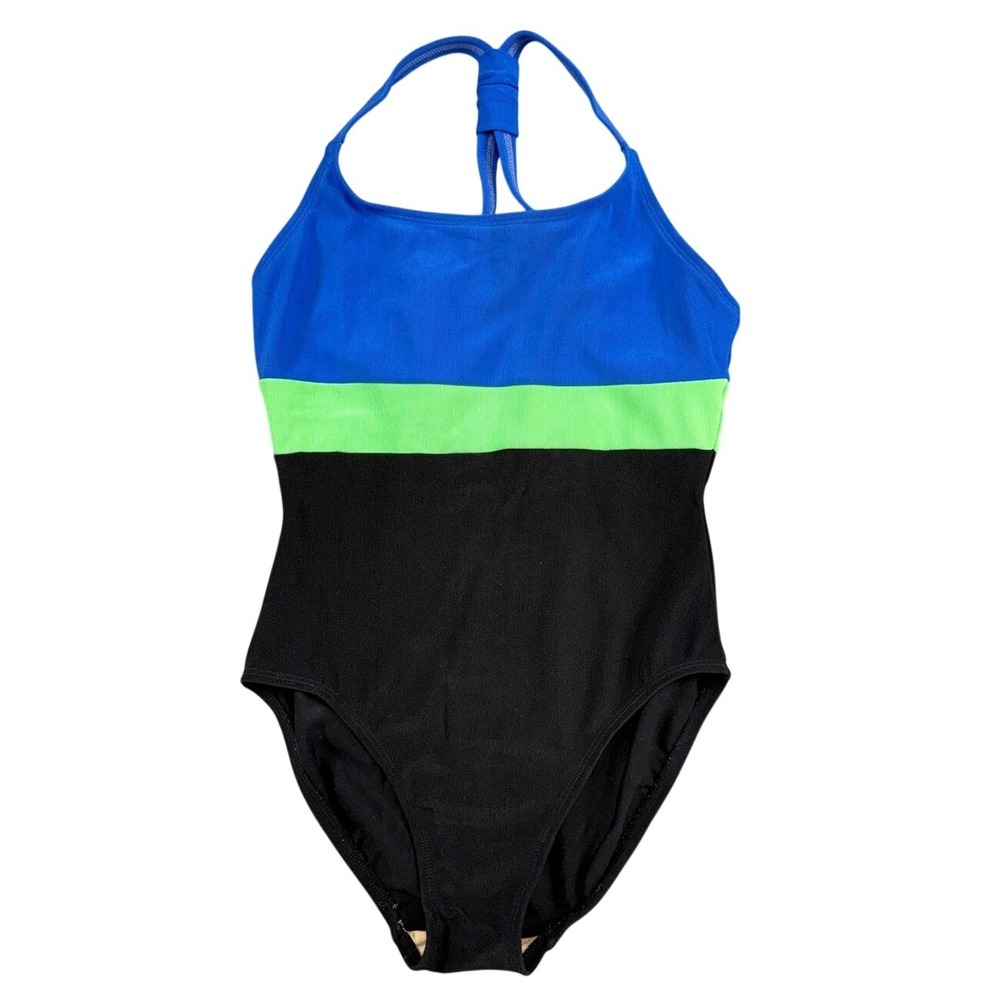 Basic Editions Girls Colorblock One Piece Swimsuit Blue Green Black Size 8